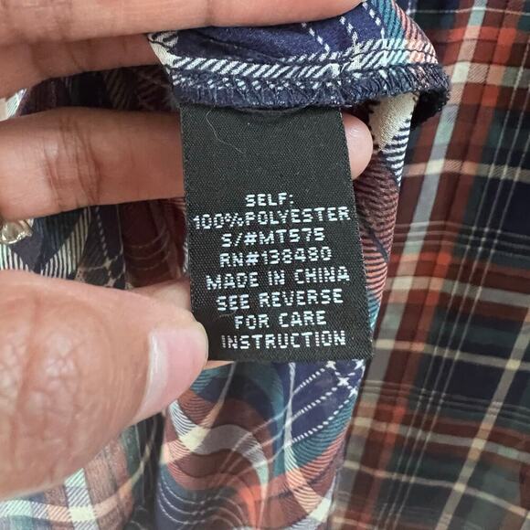 Anthropologie Maeve Sheere Plaid Printed Long Sleeve Blouse V-Neck Size Medium - Picture 7 of 8